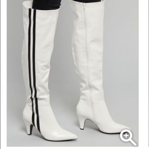White Side Striped Over The Knee Heeled Boots